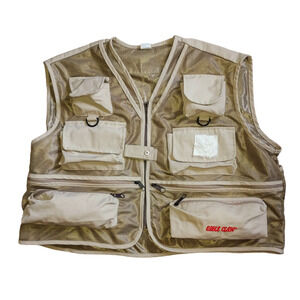 Eagle Claw Deluxe Beige Utility Fly Fishing Vest 10 Pockets Adjustable Zip XL